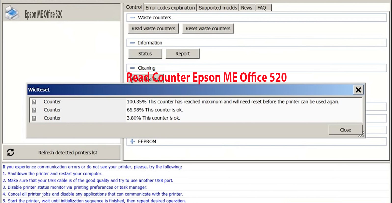 Reset Epson ME Office 520 Step 2